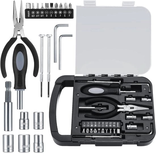 Set di Attrezzi per la Manutenzione e la Riparazione a 22 pezzi - Kit di Attrezzi per la Casa e la Garagem con Bit per Viti in Scatola