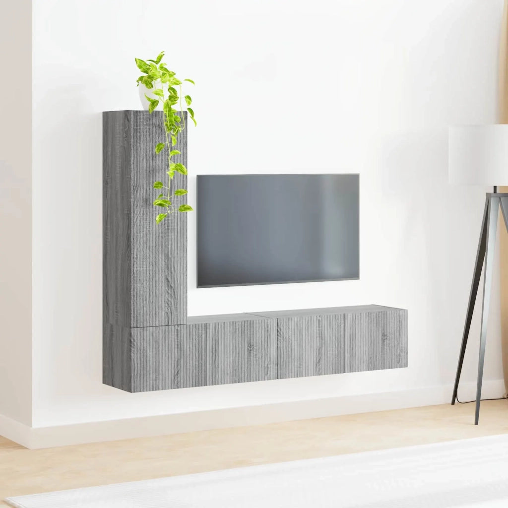 Set mobile TV 3 pz-Credenza per TV Grigio Sonoma Legno multistrato 323814