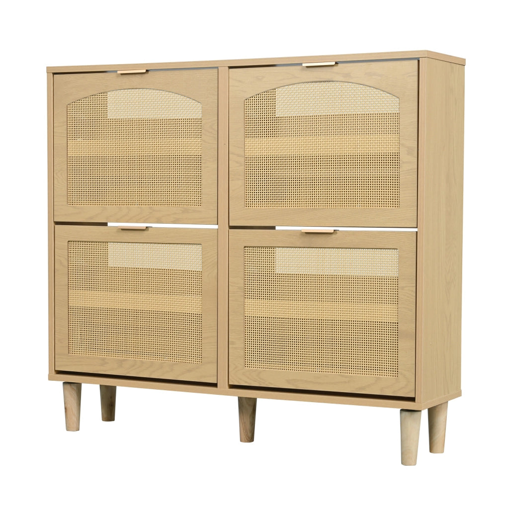 Armadio per scarpe in rattano con 4 cassetti - Zephmum- 100x25x90 cm- Stile rustico