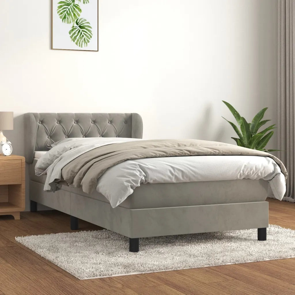 Letto singolo | Letto per adulti | Giroletto a Molle con Materasso Grigio Chiaro 80x200 cm Velluto