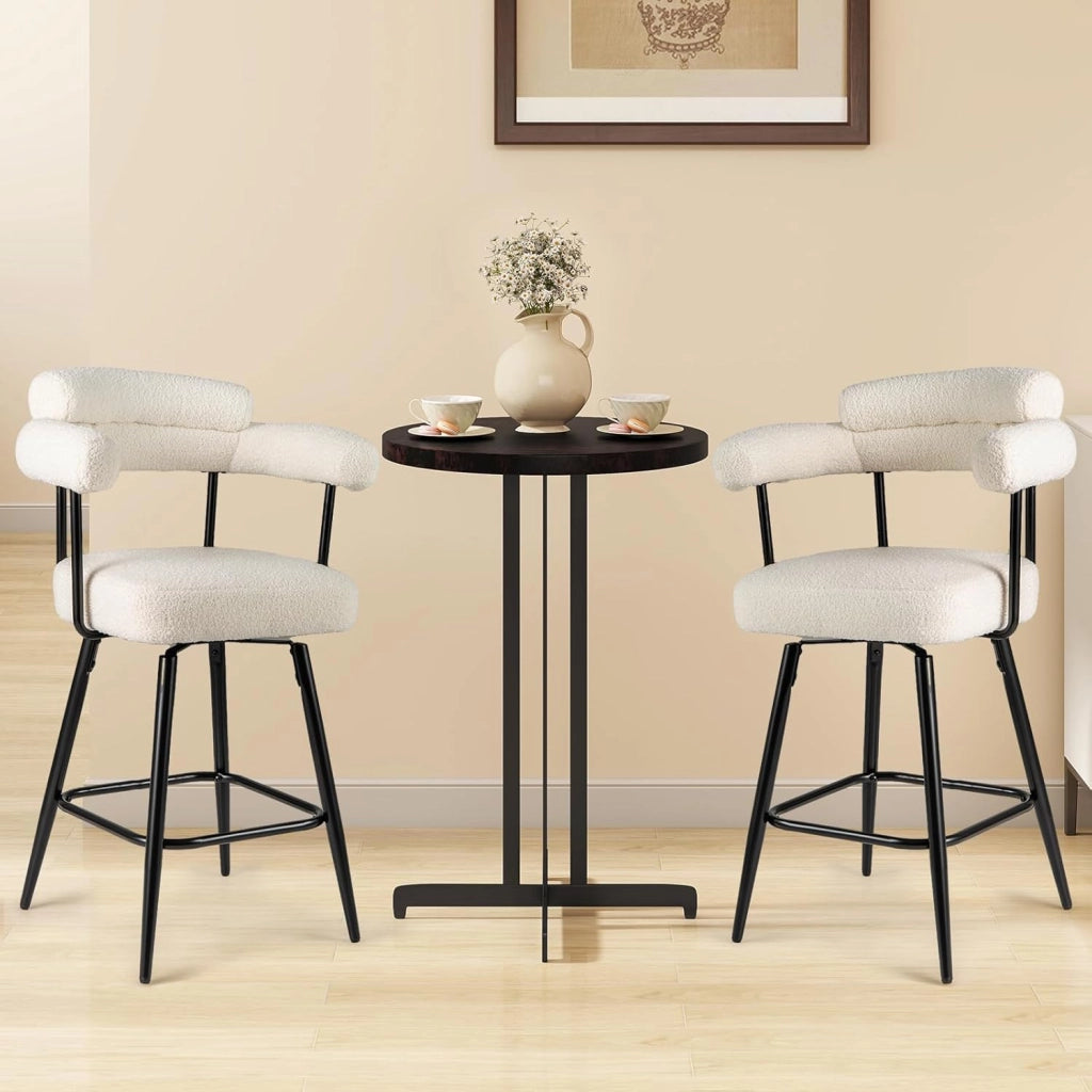 Set di 2 Sgabelli da Bar Girevoli Altezza 69 cm, Sedie Moderne Imbottite con Tessuto Boucle, Schienali Curvi e Gambe in Metallo, Sedie Girevoli per Isola Cucina, Casa, Bianco/Grigio (Bianco)