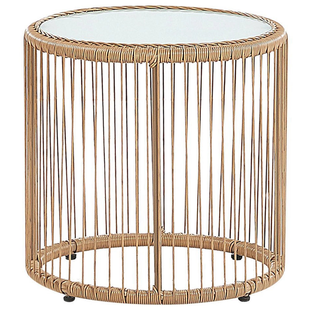 Set bistrot marrone finto rattan gambe in acciaio Nero 2 sedie con cuscini grigi piano tavolo in vetro moderno set da esterno a 2 posti