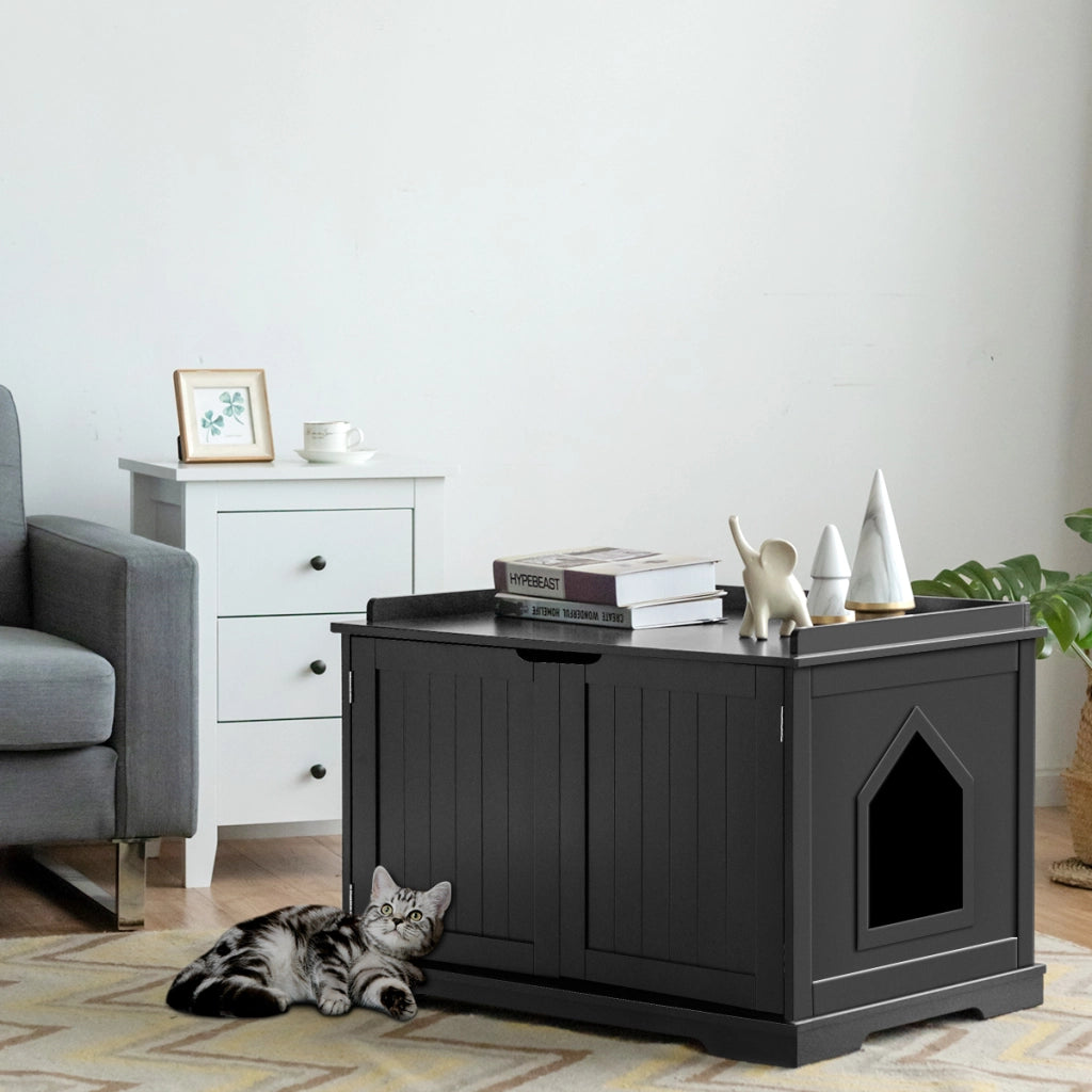 Casetta privata per gatti con struttura in legno resistente-Casa multifunzionale con foro per gatti Nero
