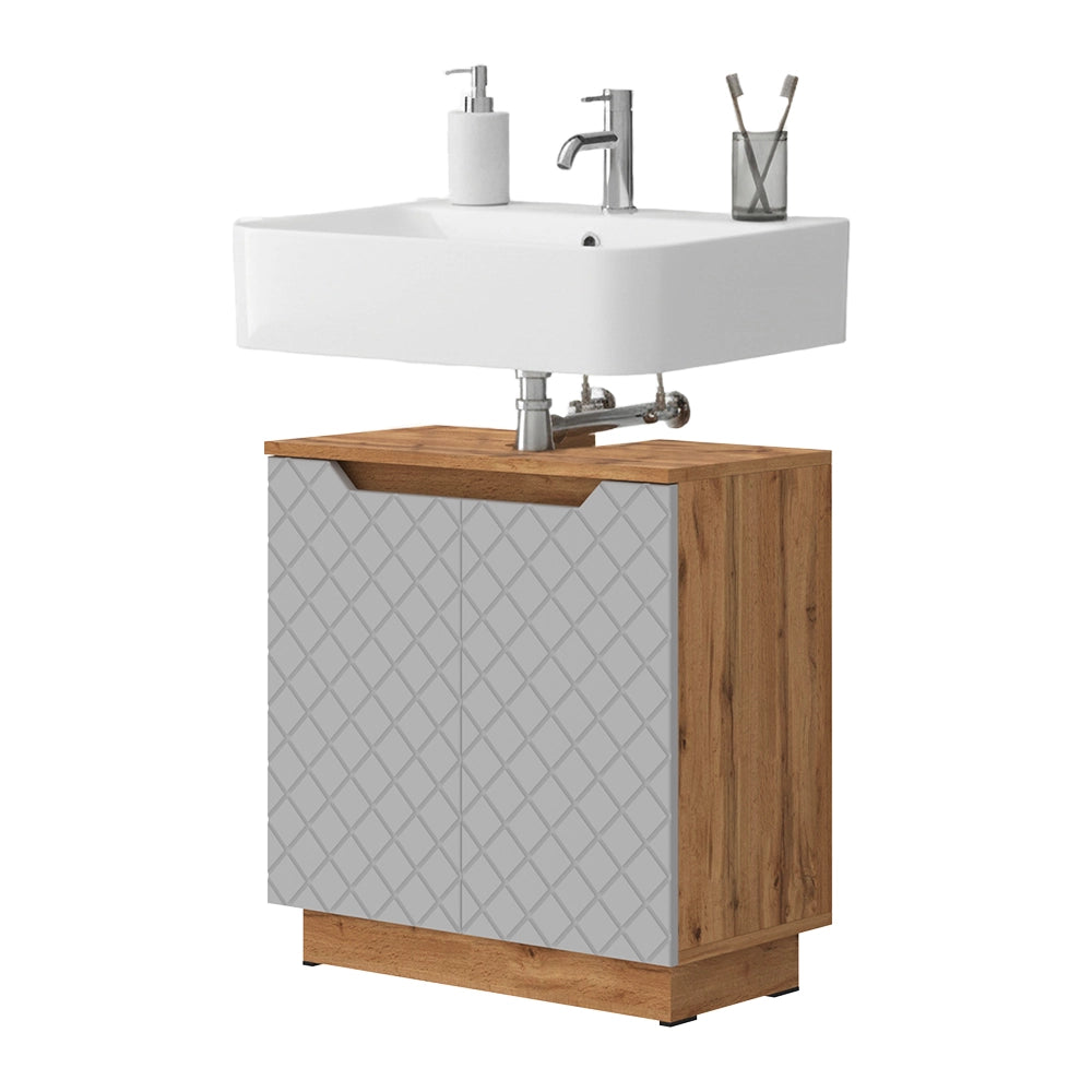 Vicco Mobile sottolavabo per bagno Rovere/grigio con struttura in piastrelle 59.8 x 62.1 cm con 2 porte