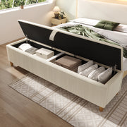 Panca da letto imbottita con contenitore idraulico, 145/165/175 cm, effetto velluto a coste beige