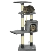 Rascador per Gatti Altezza 116 cm Albero per Gatti con Pali di Sisal Cuccia Piattaforme e Giocattoli Grigio Scuro