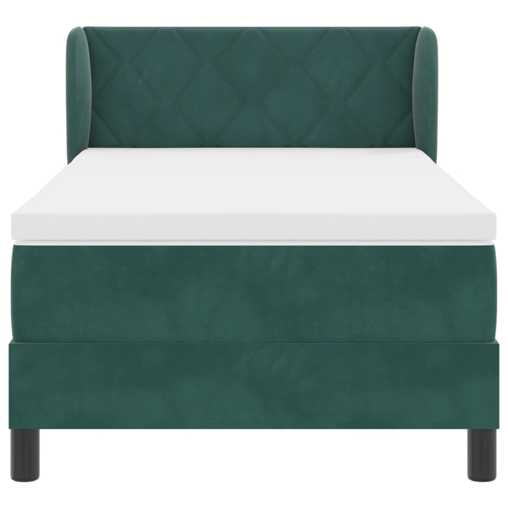 Letto Box Spring con Materasso Verde Scuro 90x200 cm Velluto