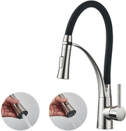 Cranio da cucina con 2 funzioni doccia, girevole 360°, 1 manopola da cucina con collo flessibile e doccia, finitura borchiata