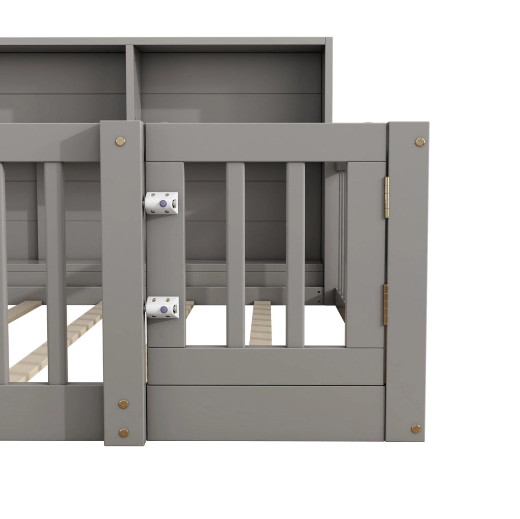 Daybed 140x200 cm con sponde di sicurezza e vani laterali; in pino e MDF; grigio