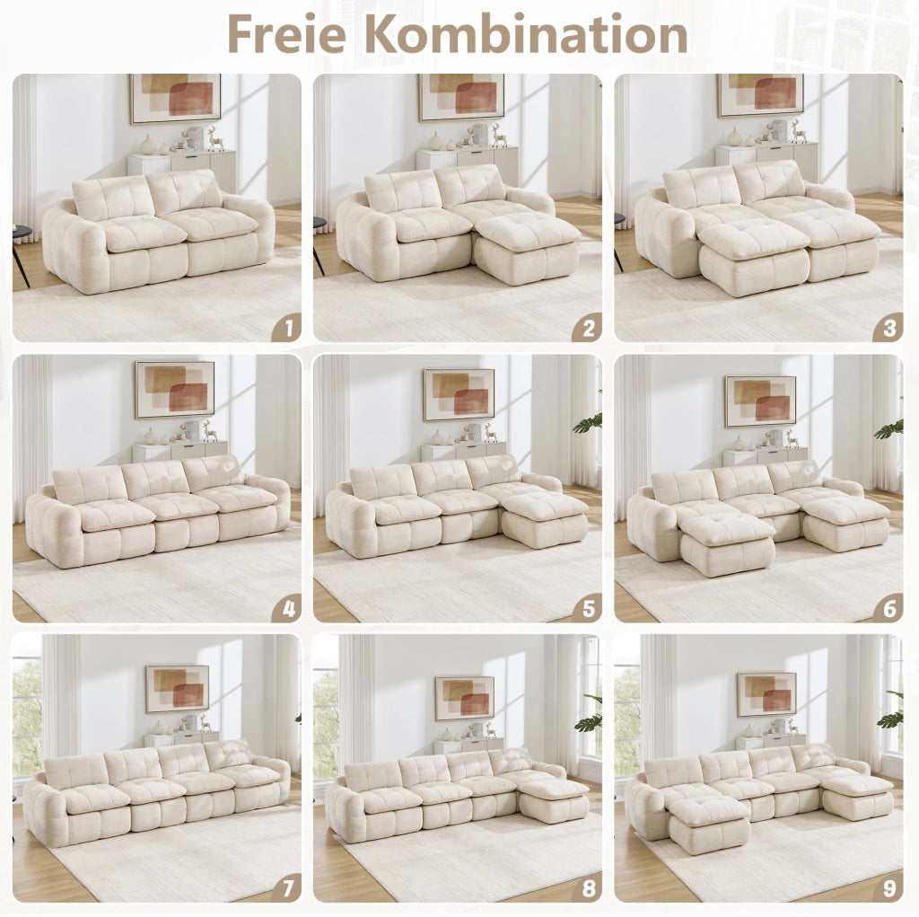 Divano modulare senza struttura 194x160x68 cm in tessuto chenille beige