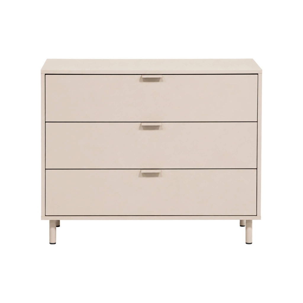 Cassettiera decorativa in legno e metallo 3 cassetti, beige