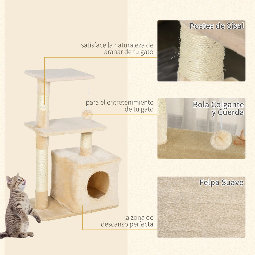 Torre per Gatti con Sisal e Piattaforme ¨C zephmum ¨C 50x30x81.5 cm Beige