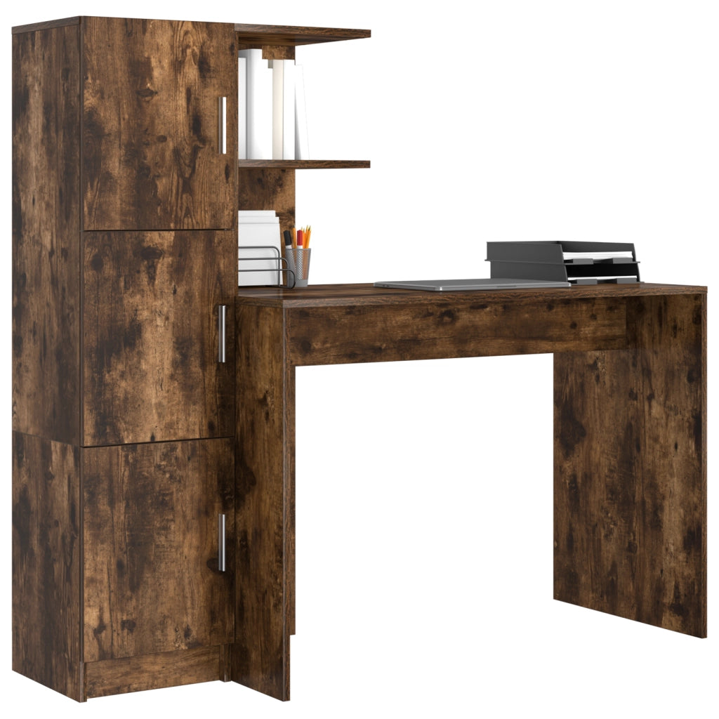 Scrivania con Archiviazione Rovere Affumicato Legno Ingegnerizzato