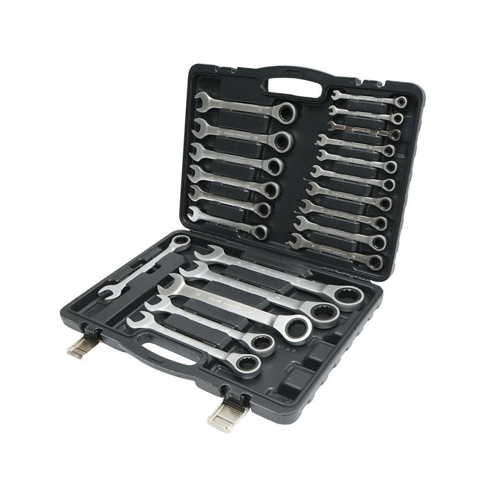 Set 22 chiavi combinate con cricchetto Snodate CrV 6-32 mm Set 22 chiavi Breckner Germany