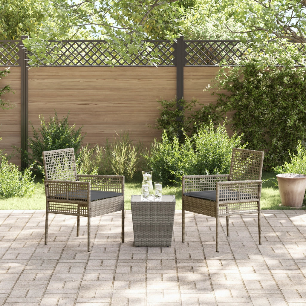 Set Bistro da Giardino 3 Pezzi con Cuscini Grigio in Polyrattan