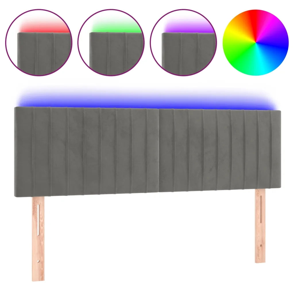 Testiera a LED-Testata con LED Grigio Chiaro 144x5x78/88 cm in Velluto 142568