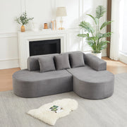 Divano ad angolo modulare in velluto a coste con schienale curvo e braccioli curvi grigio 220 × 155 × 70 cm
