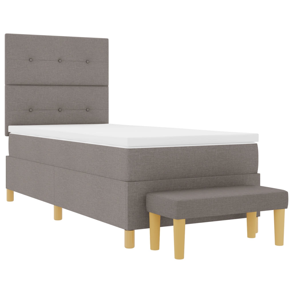 Letto Box Spring con Materasso e Panchina Tortora 100x200 cm Tessuto
