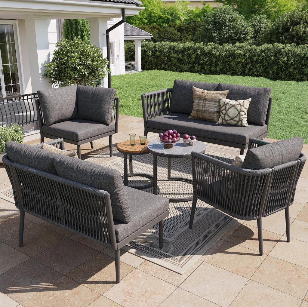 Set salotto da giardino modulare; schienale ergonomico; metallo e olefina grigio