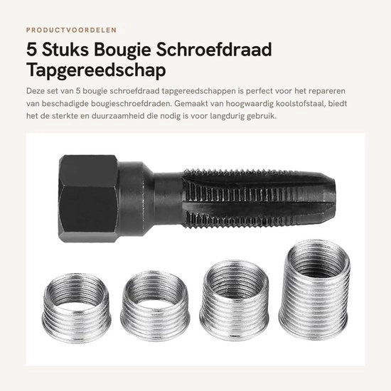 Kit di sostituzione per candele in acciaio di carbonio - 5 pezzi - Ghiere in acciaio di carbonio 14mm - Kit di riparazione per candele - Alta resistenza - Lunga durata - Kit di sostituzione candele
