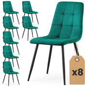 Set di 8 Sedie in velluto trapuntate NERO Verde Bottiglia gambe nere