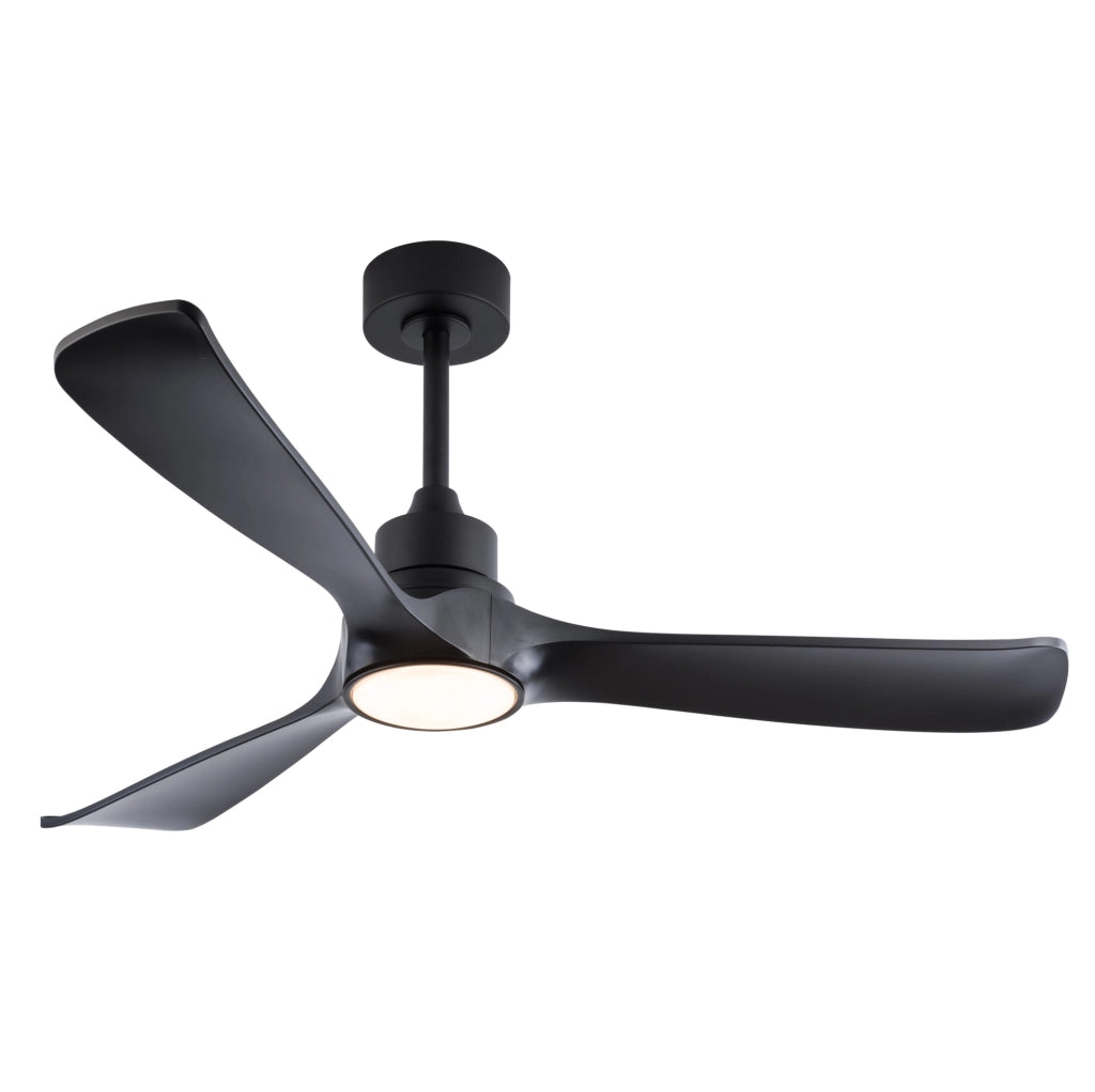 Ventilatore da soffitto nero da 52 pollici con luce LED, telecomando e 3 pale in ABS