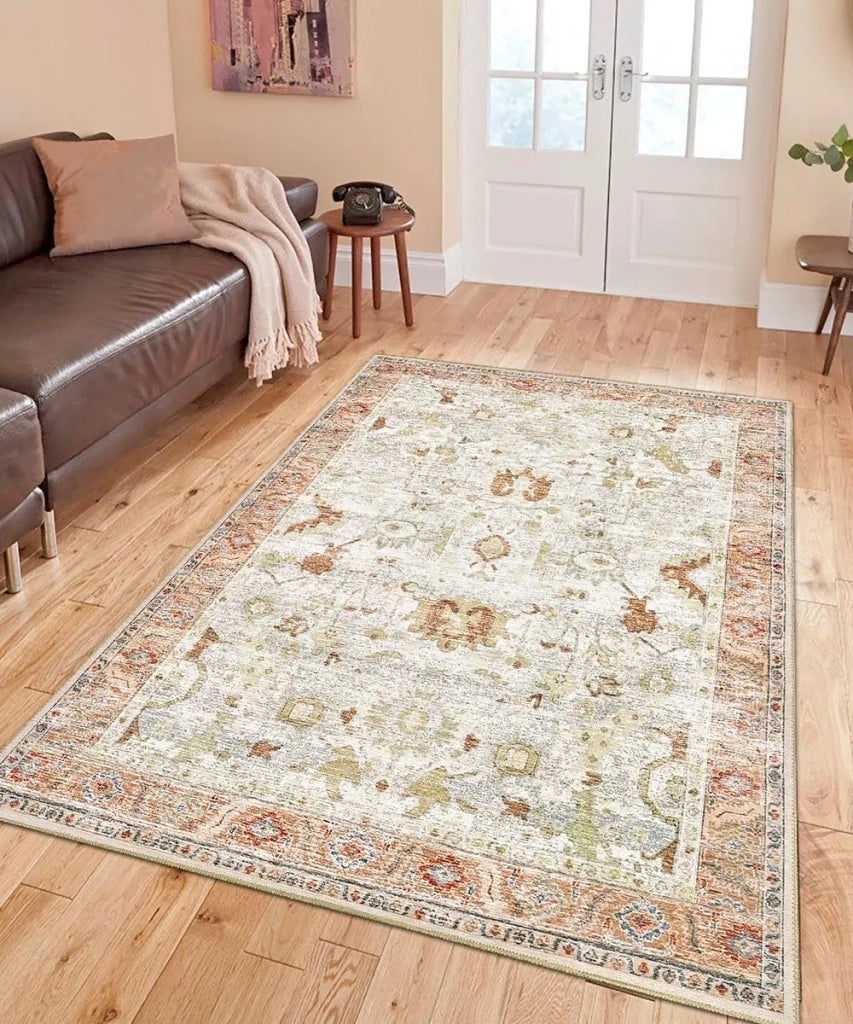 Tappeto arredo casa ZIEGLER 06 beige avorio cm.115x175 riproduzione disegno persiano classico in stile vintage. Tappeto lavabile e antiscivolo per ingresso, soggiorno, camera da letto.