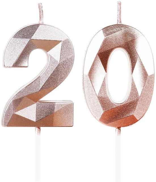 Candele per compleanno in rosso oro 20° anniversario - Decorazioni per torta - Effetto festivo - Compleanno - Bellezza 3D - Adatto per...