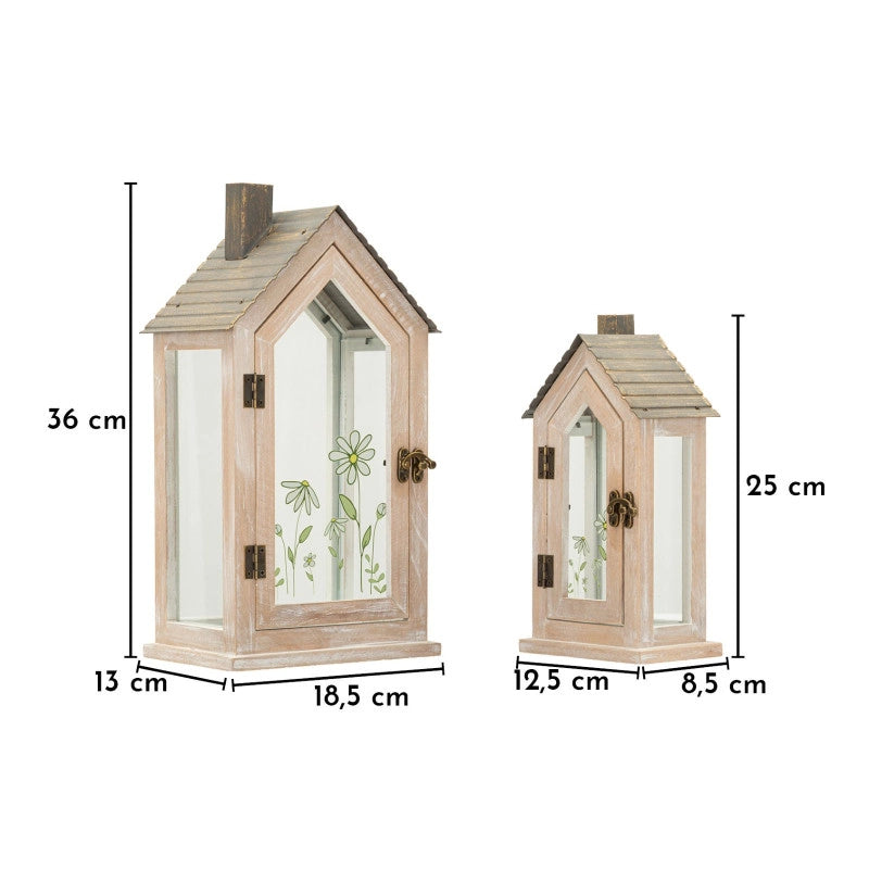 Lanterne Home Flower Coppia cm 18x13x36-12,5x8,5x25 (vetro Temperato)