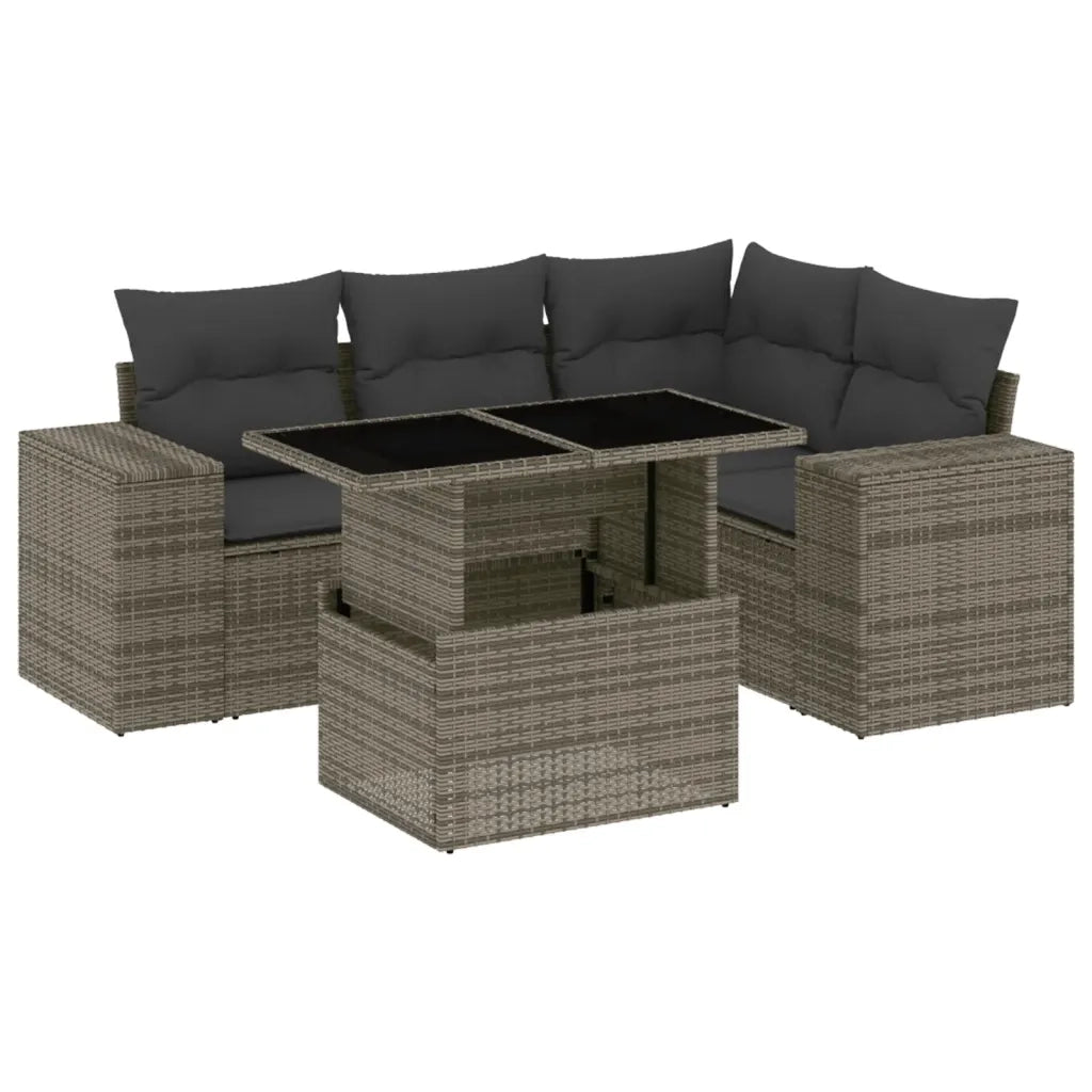 Set Divano da Giardino 5 pz con Cuscini Grigio in Polyrattan 3269140