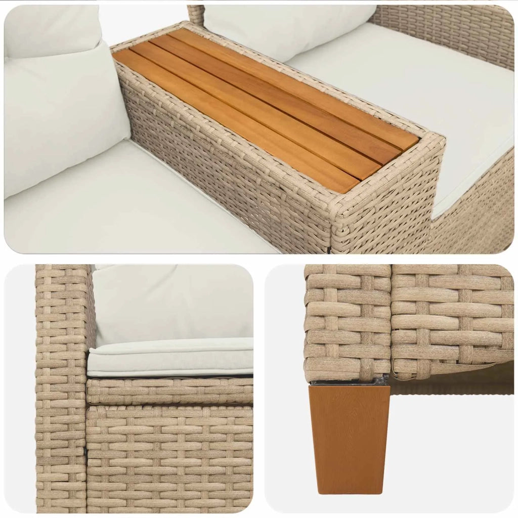 Panchina reclinabile con tavolo Beige e Bianco Crema polyrattan