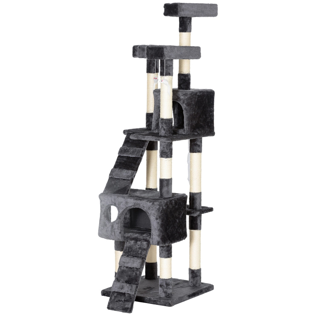 Albero tiragraffi per gatti con piattaforme, rampe e tane ¨C zephmum ¨C 173 cm grigio
