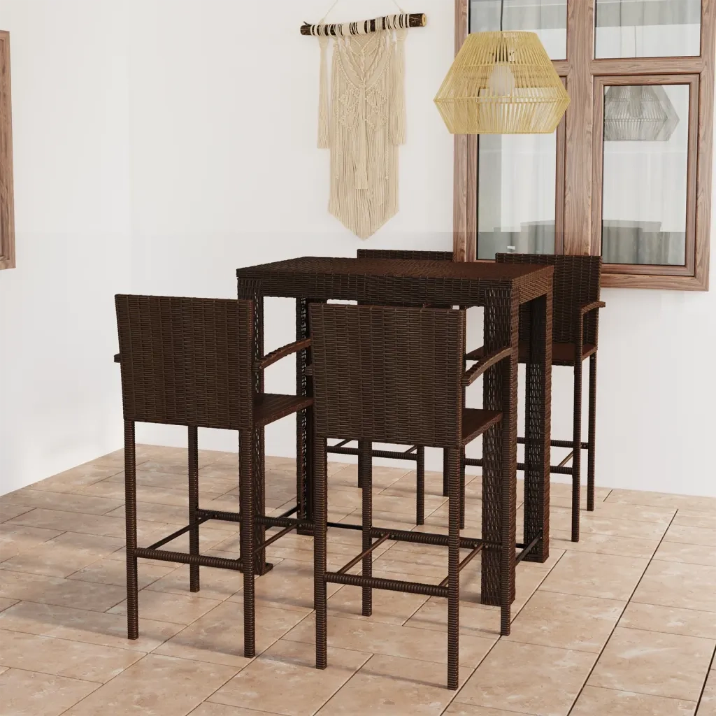 Set Bar da Giardino 5 pz | Set Salotto da Giardino con Braccioli in Polyrattan Marrone