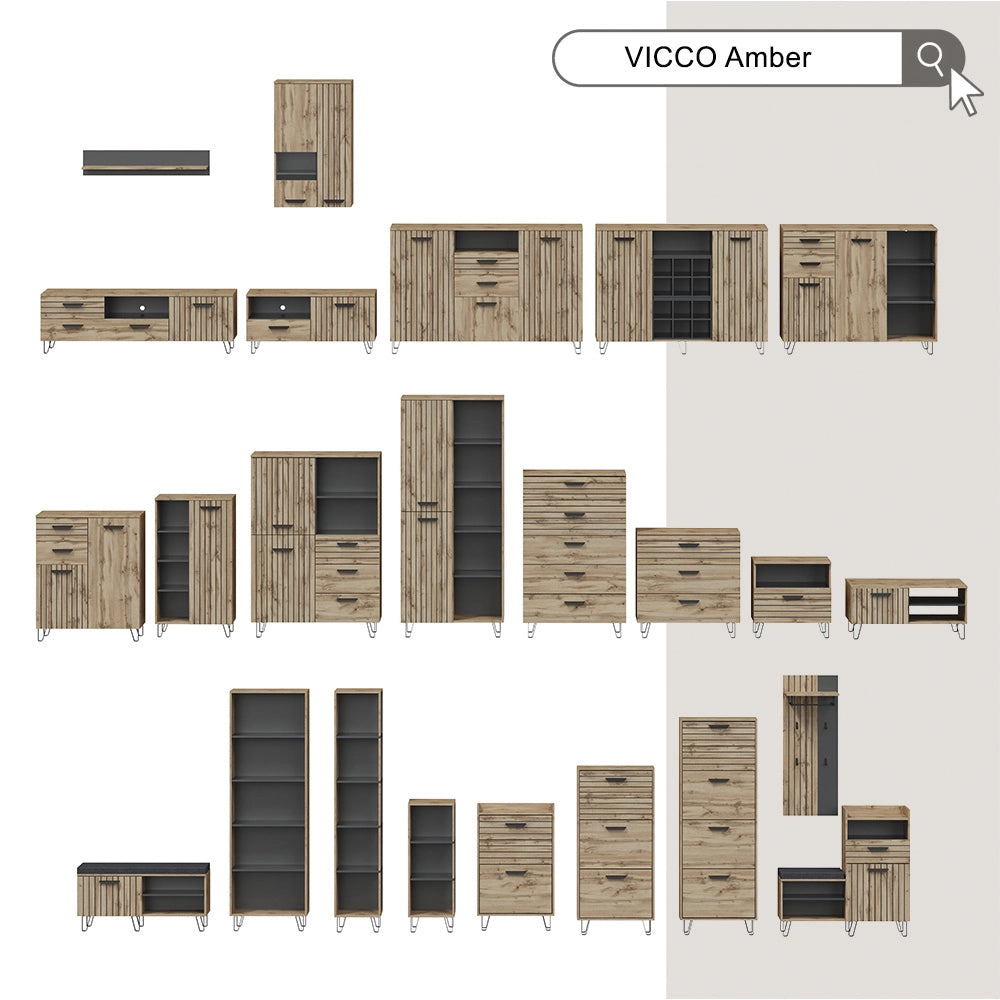 Vicco Scarpiera Quercia Wotan 62 x 130 cm con 3 scomparti