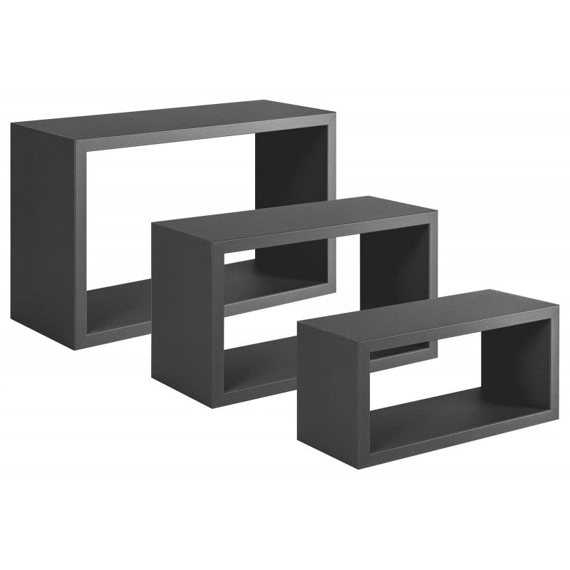 Set 3 Mensole da Parete Trittico Nero 45x27, 40x22 e 35x17 cm - Sanitec