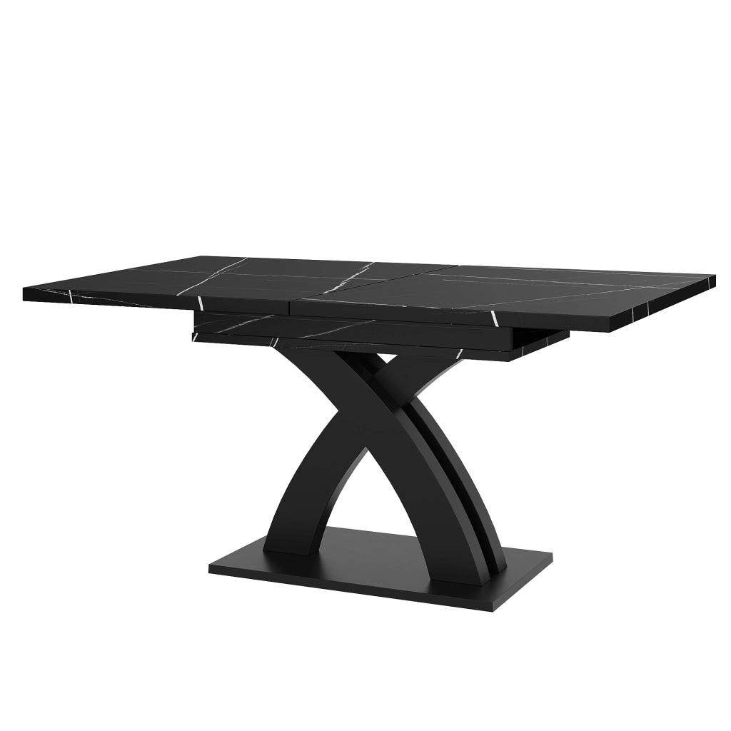 Tavolo da pranzo allungabile con piano in mdf e struttura in metallo, con guide scorrevoli per cucina soggiorno e balcone, nero
