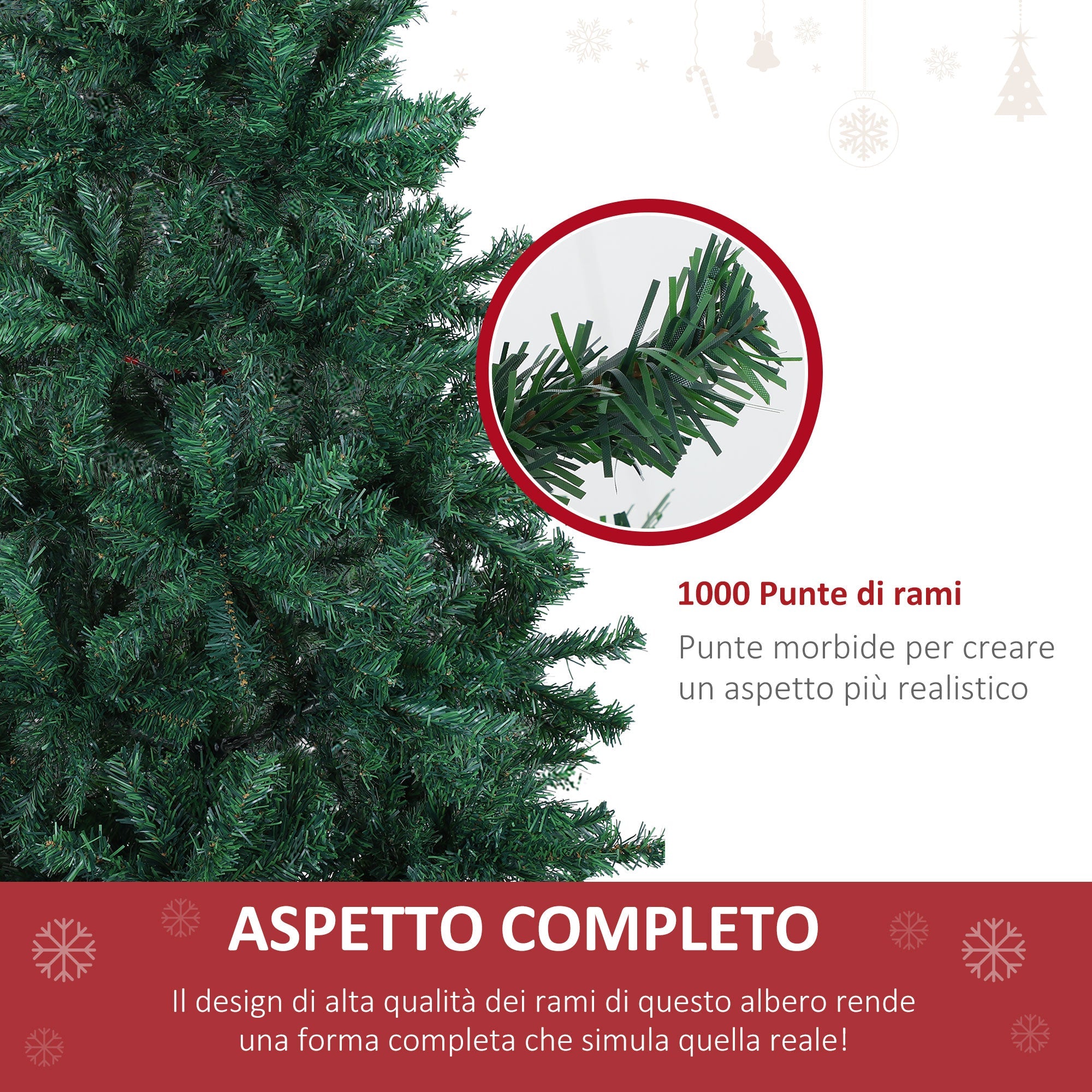 Albero di Natale Artificiale 180 cm 1000 Punte  Verde