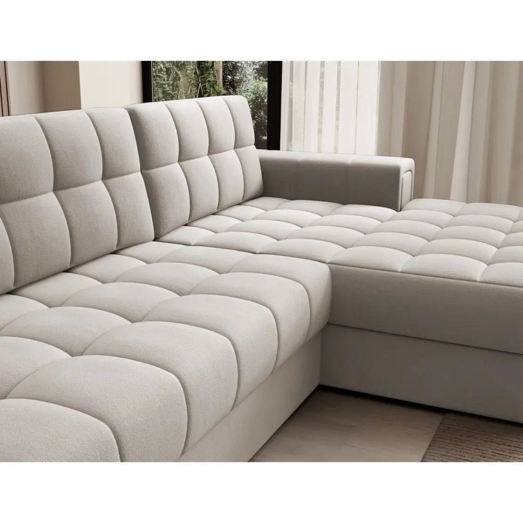 Divano ad angolo convertibile CUBITO beige 240 cm con contenitore e letto
