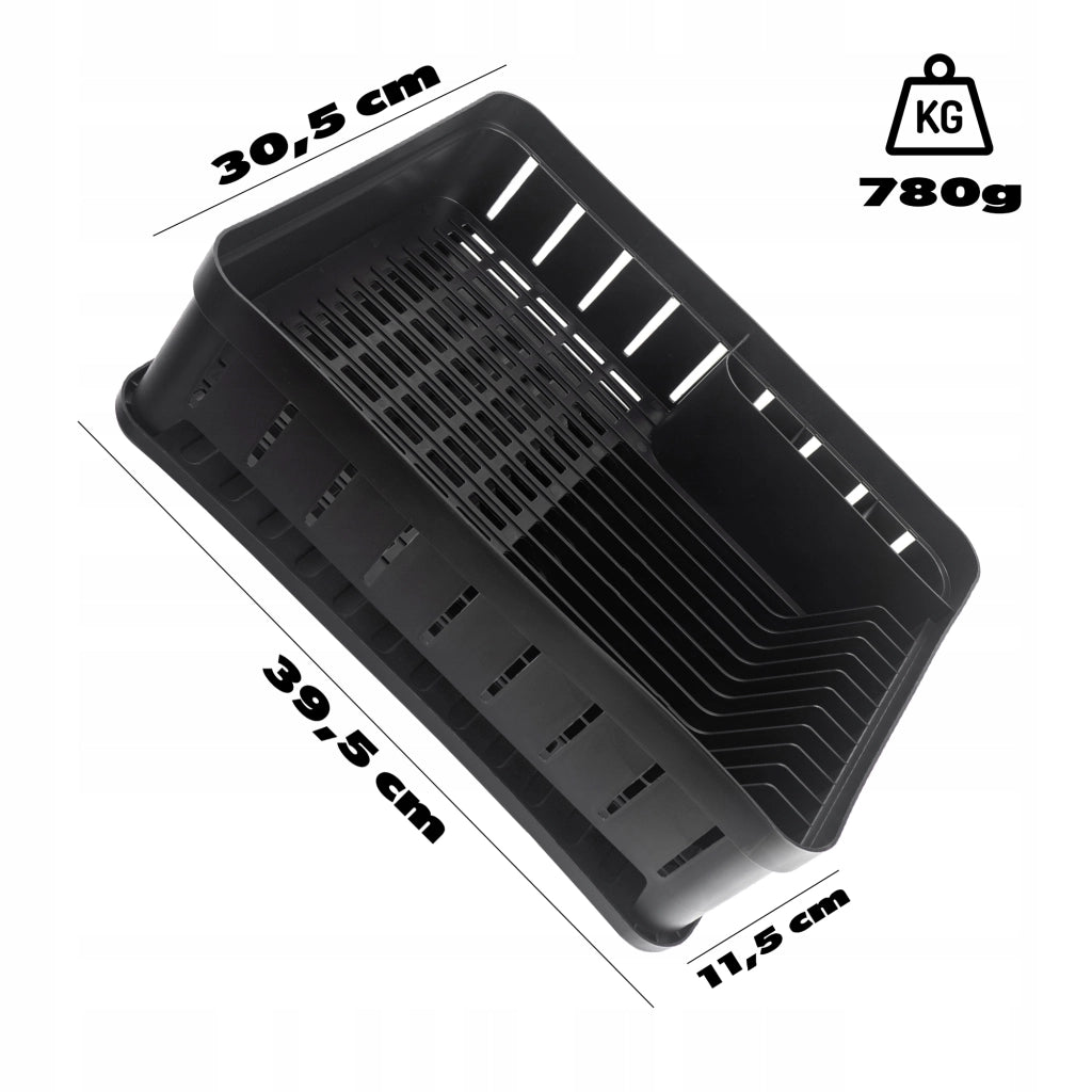 Scolapiatti KADAX con supporto per posate, vassoio in plastica nera da 39 cm