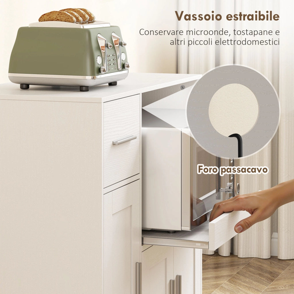 Mobiletto Microonde con Cassetto e Armadietti ¨C zephmum ¨C Legno Bianco 80x40x88.7 cm