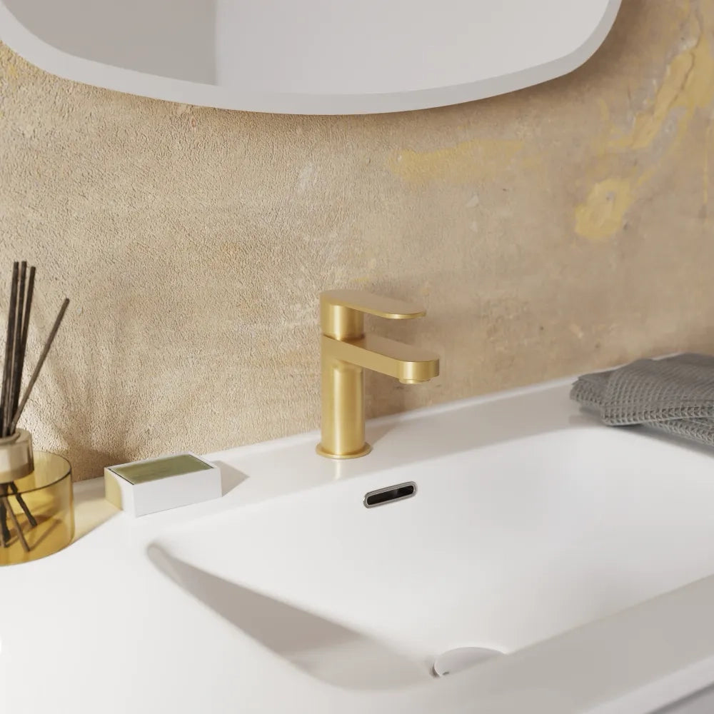 Miscelatore lavabo senza scarico oro spazzolato altezza 13cm | Margot
