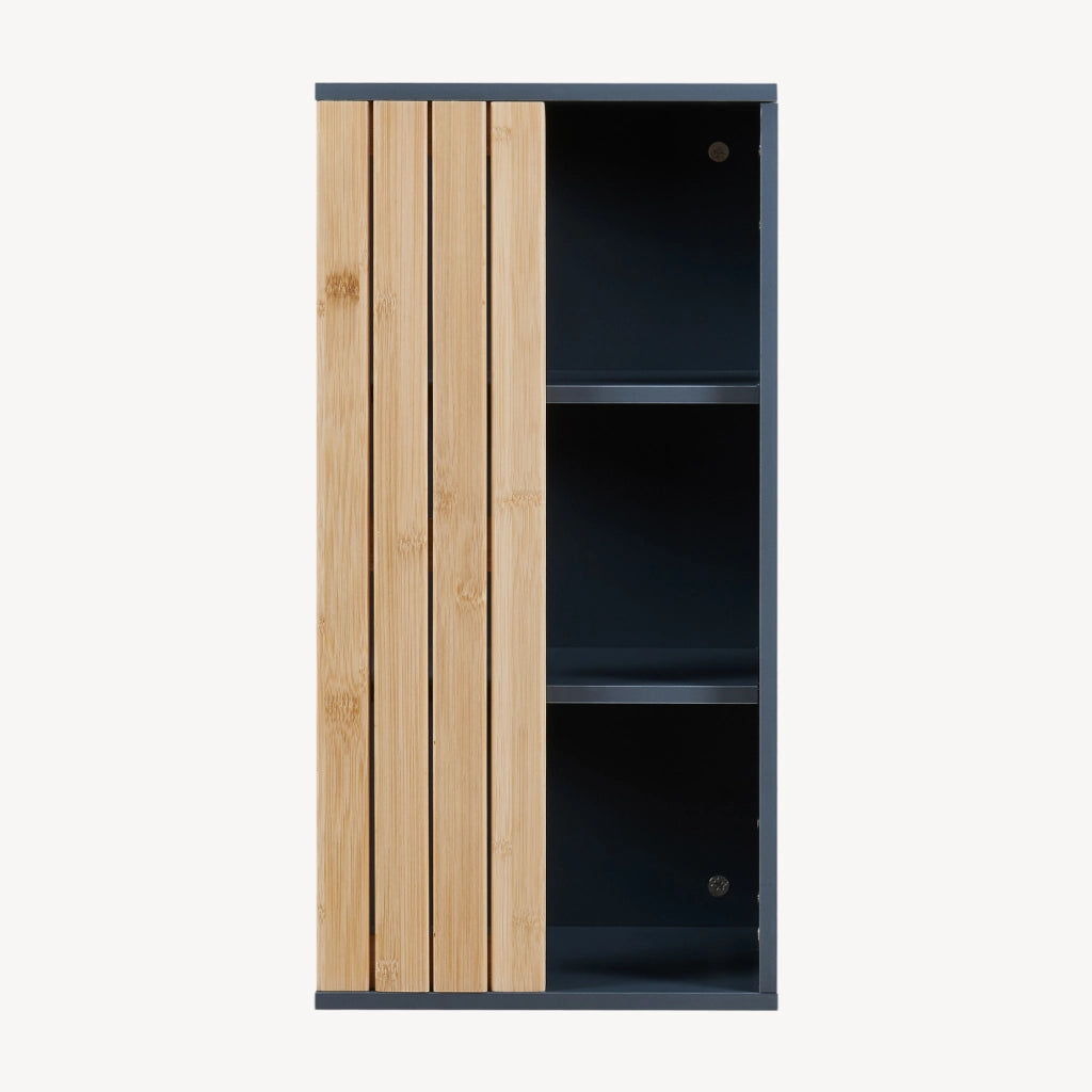 Mobiletto da Muro Svanes per Bagno Pensile con Frontale in Bambù e 3 Ripiani 60 x 30 x 20 cm - Grigio Scuro/ Naturale [en.casa]