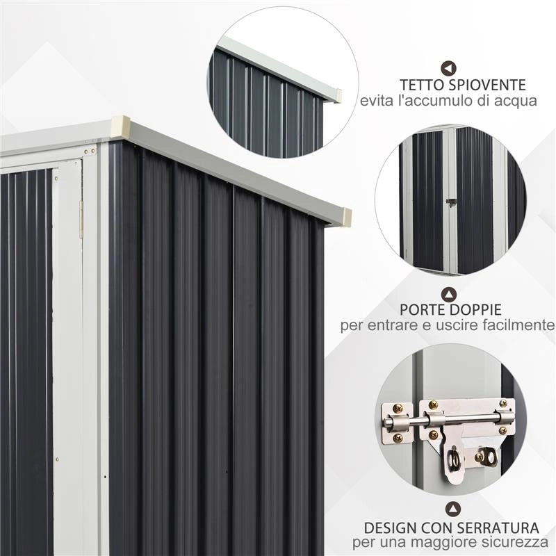 CASETTA DA GIARDINO IN ACCIAIO CON DOPPIA PORTA 147 X 86 X 134 CM NERO E BIANCO