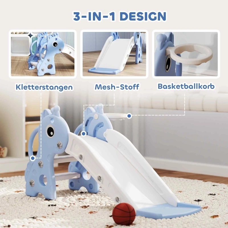 SCIVOLO per bambini a forma di giraffa con canestro e pallone Blu 106x51,5x52 cm