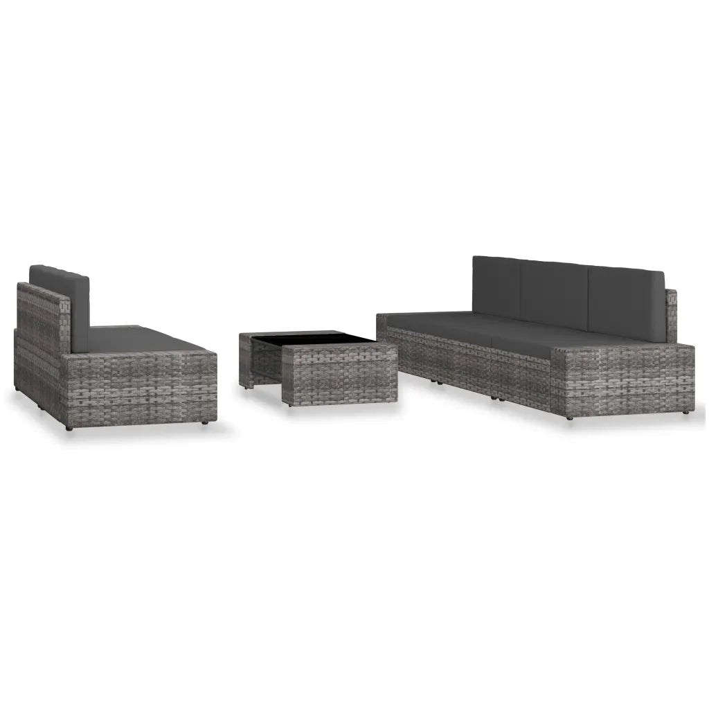 Set Divani da Giardino 6 pz in Polyrattan Grigio cod mxl 39666