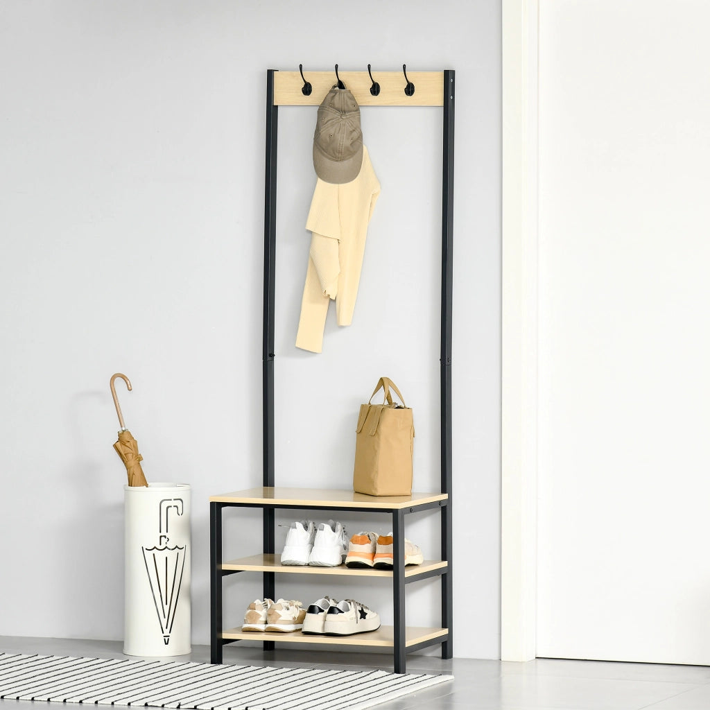 Appendiabiti con scaffale e ganci ¨C zephmum ¨C nero e naturale 60x40x175 cm