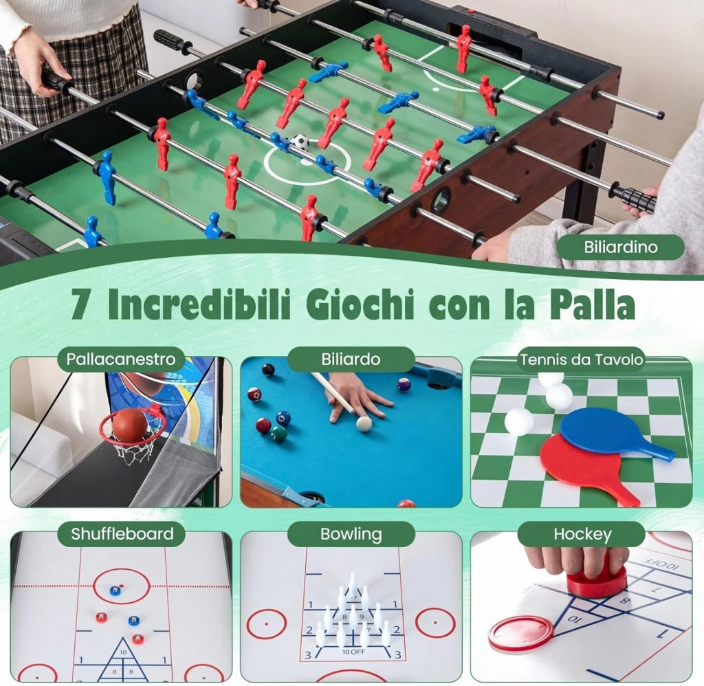 15 in 1 Set da Tavolo da Gioco Combo, Tavolo Multigioco Basket Calcetto Hockey Biliardo Ping Pong Bowling Shuffleboard ecc, Set Combinato per Giochi Multipli per Bar Casa Ufficio