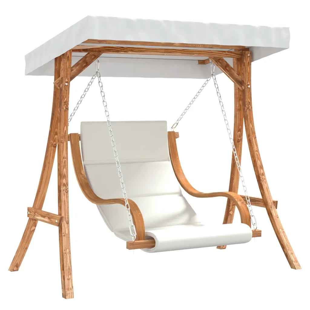 Sedia a Dondolo con Cuscino e Tetto in Legno Massello di Abete 3200629