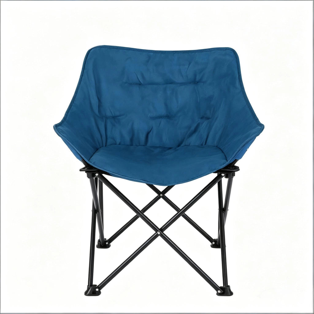 Sedia da campeggio pieghevole imbottita con schienale alto in finta pelle scamosciata metallo e oxford nero e blu