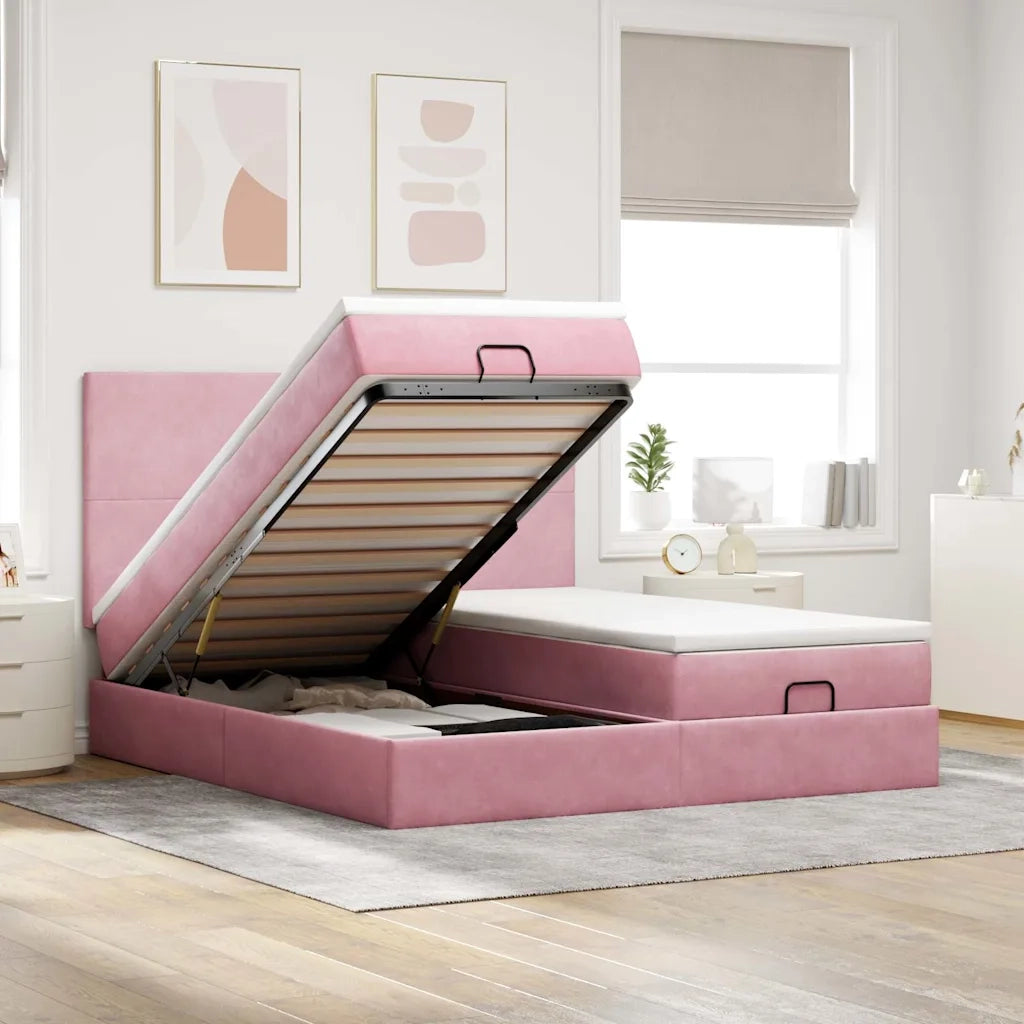 Struttura Letto Pouf con Materassi Rosa 180x200 cm Velluto 3314608